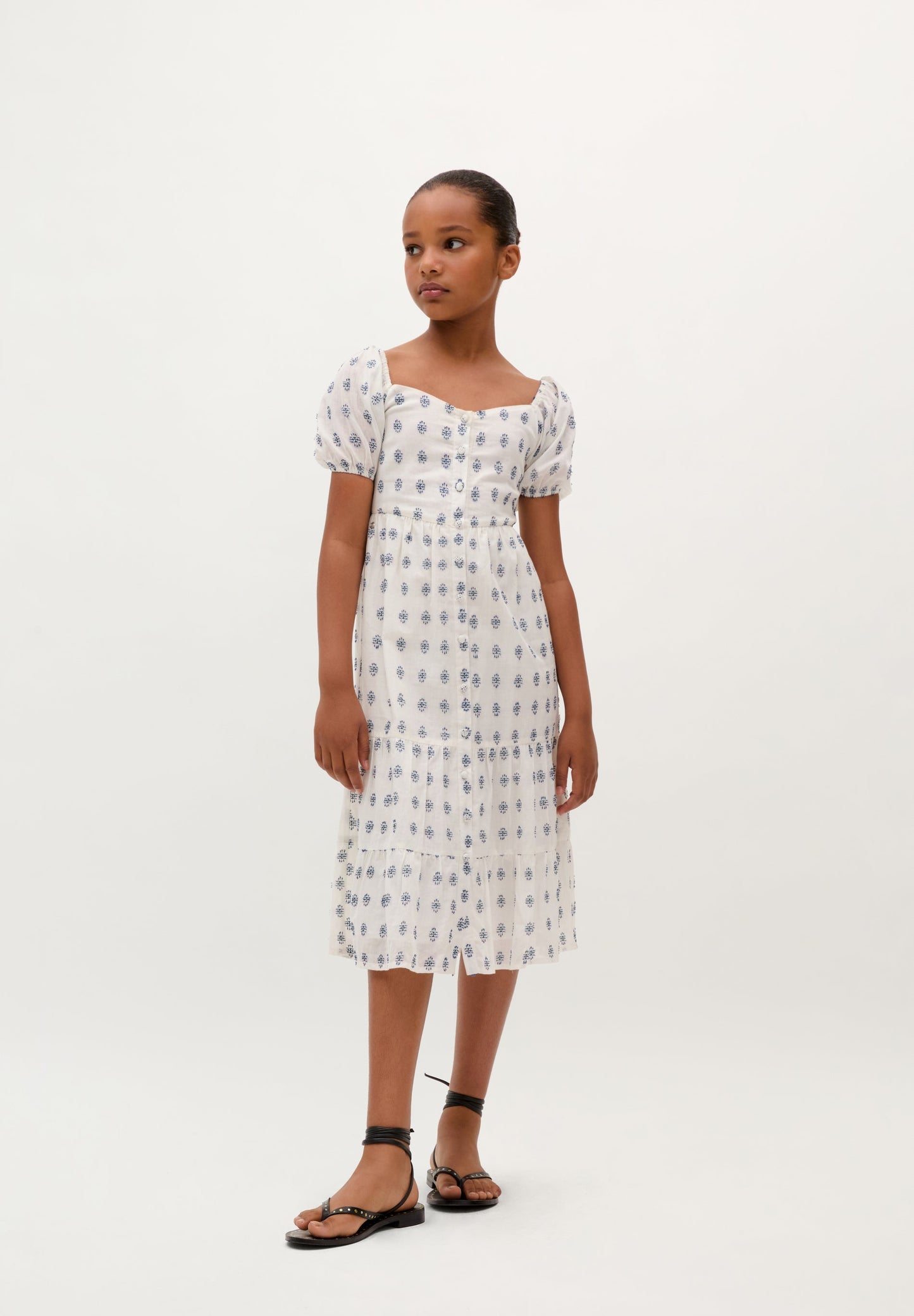 VESTIDO MIDI MANGAS ABULLONADAS