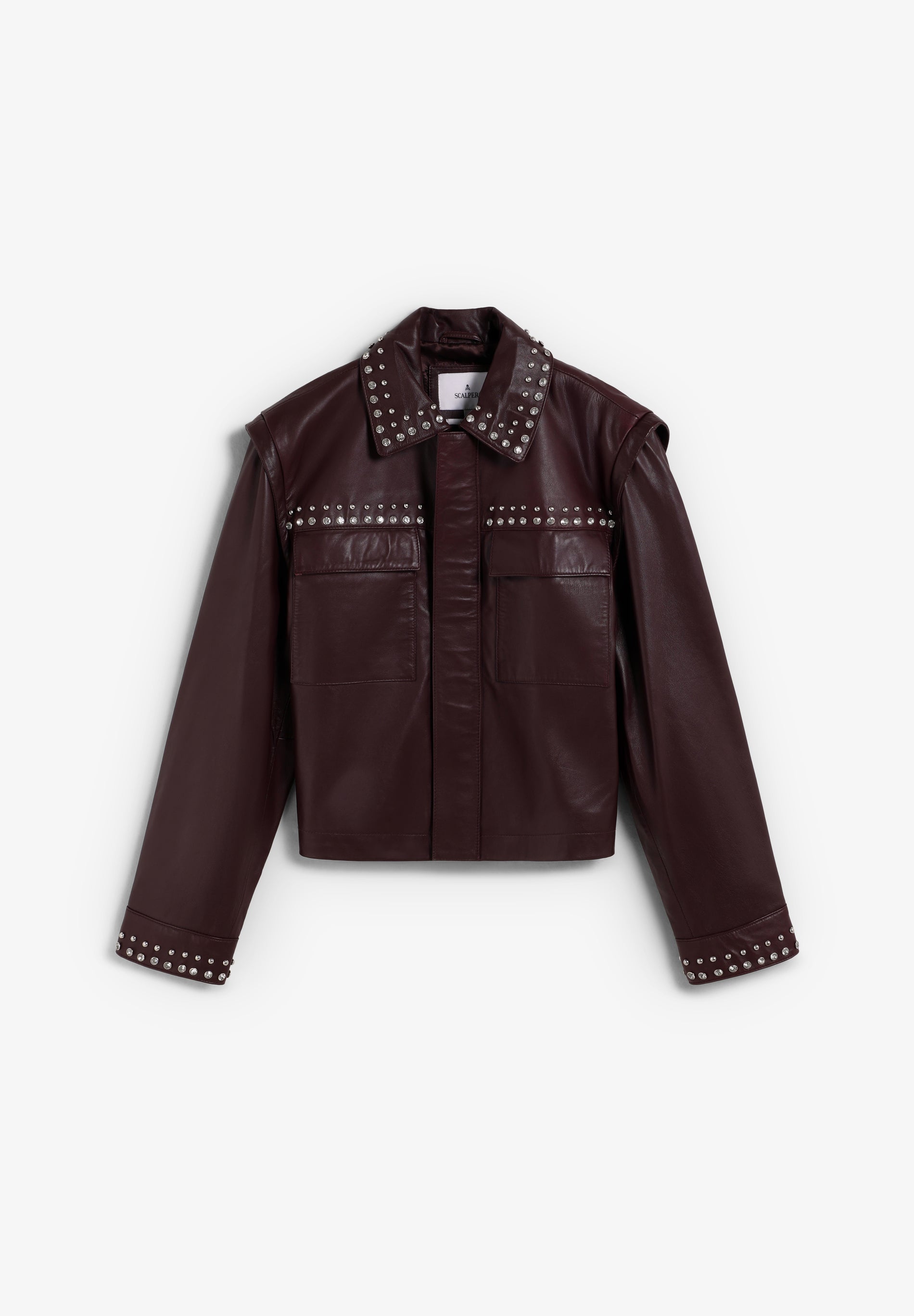 CHAQUETA BURDEOS TACHUELAS PIEL