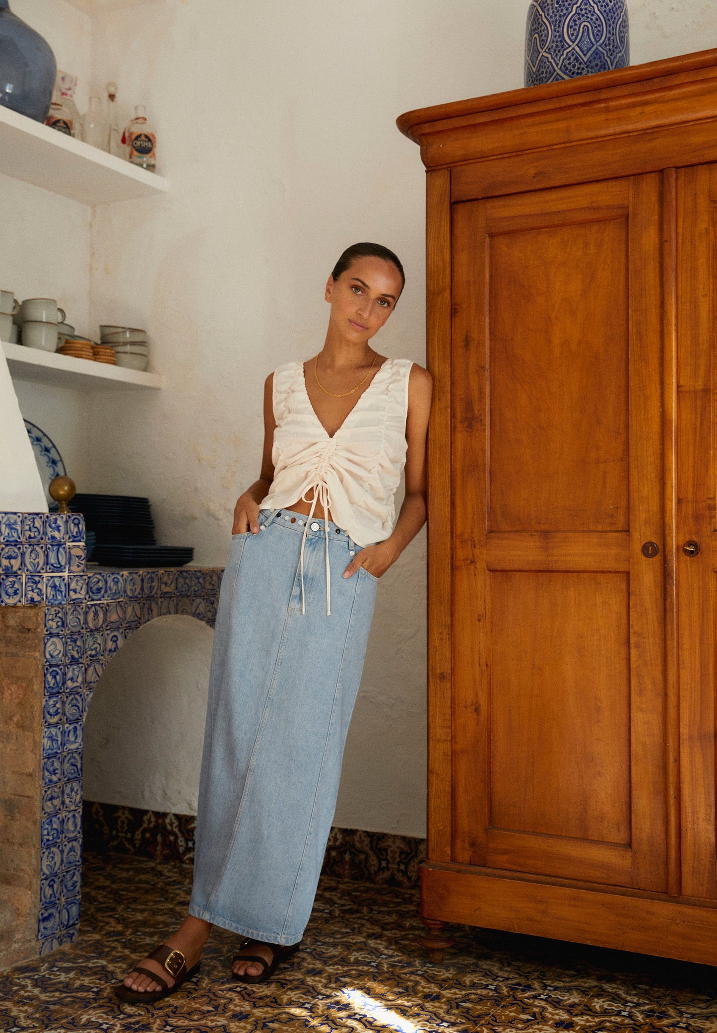 FALDA DENIM MIDI