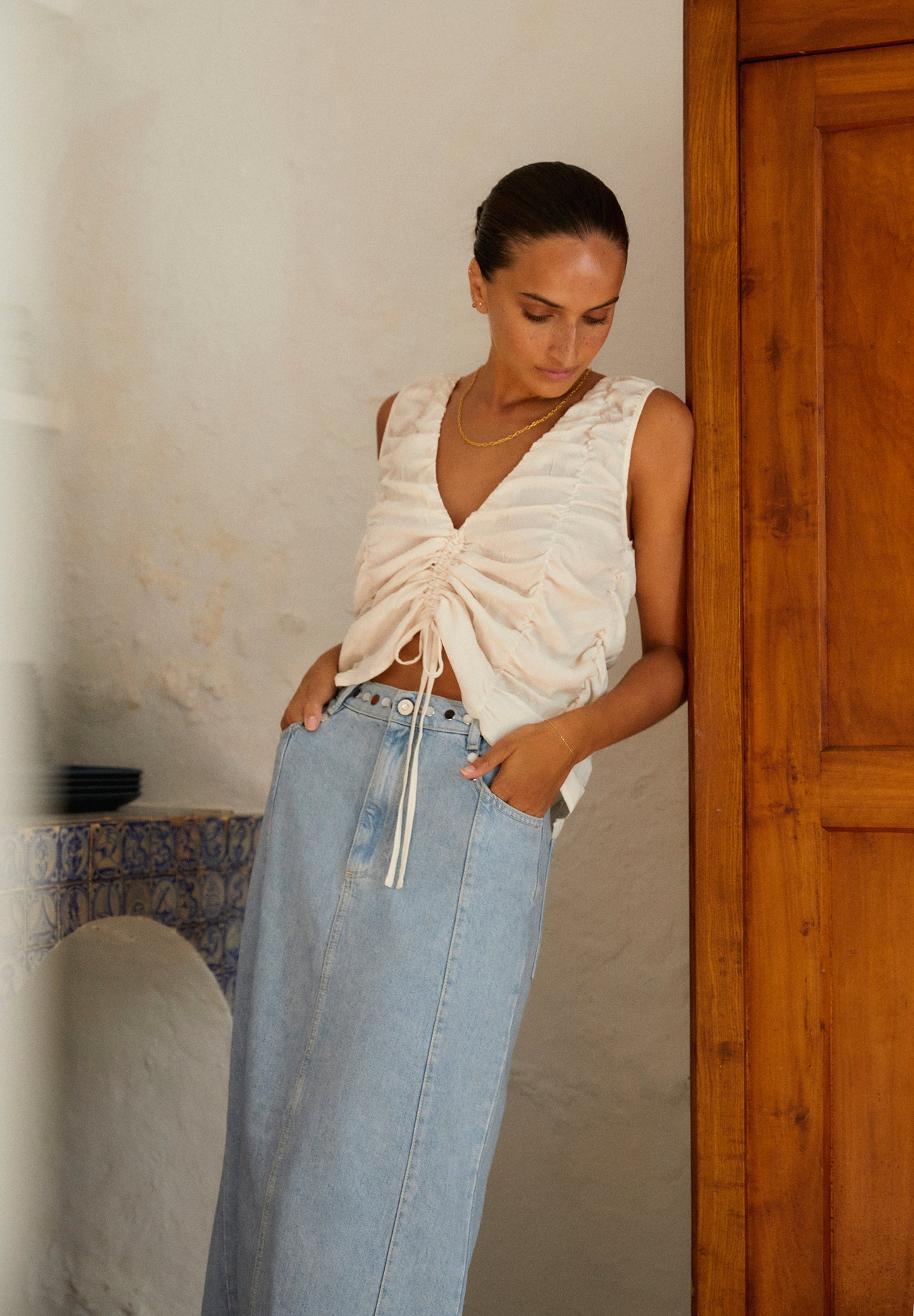FALDA DENIM MIDI