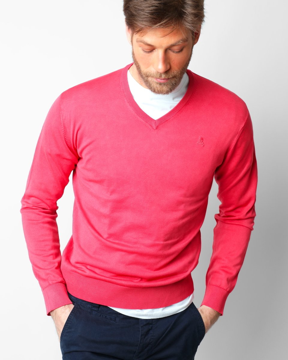 SKULL V-NECK CORAL