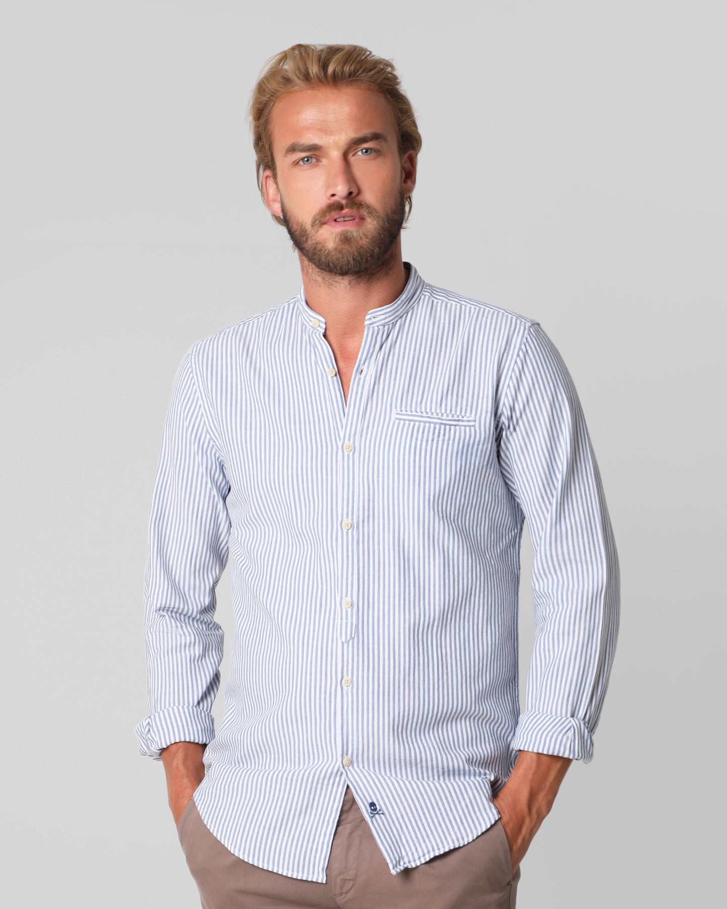 FLY MAO SHIRT BLUE WITH WHITE STRIPES