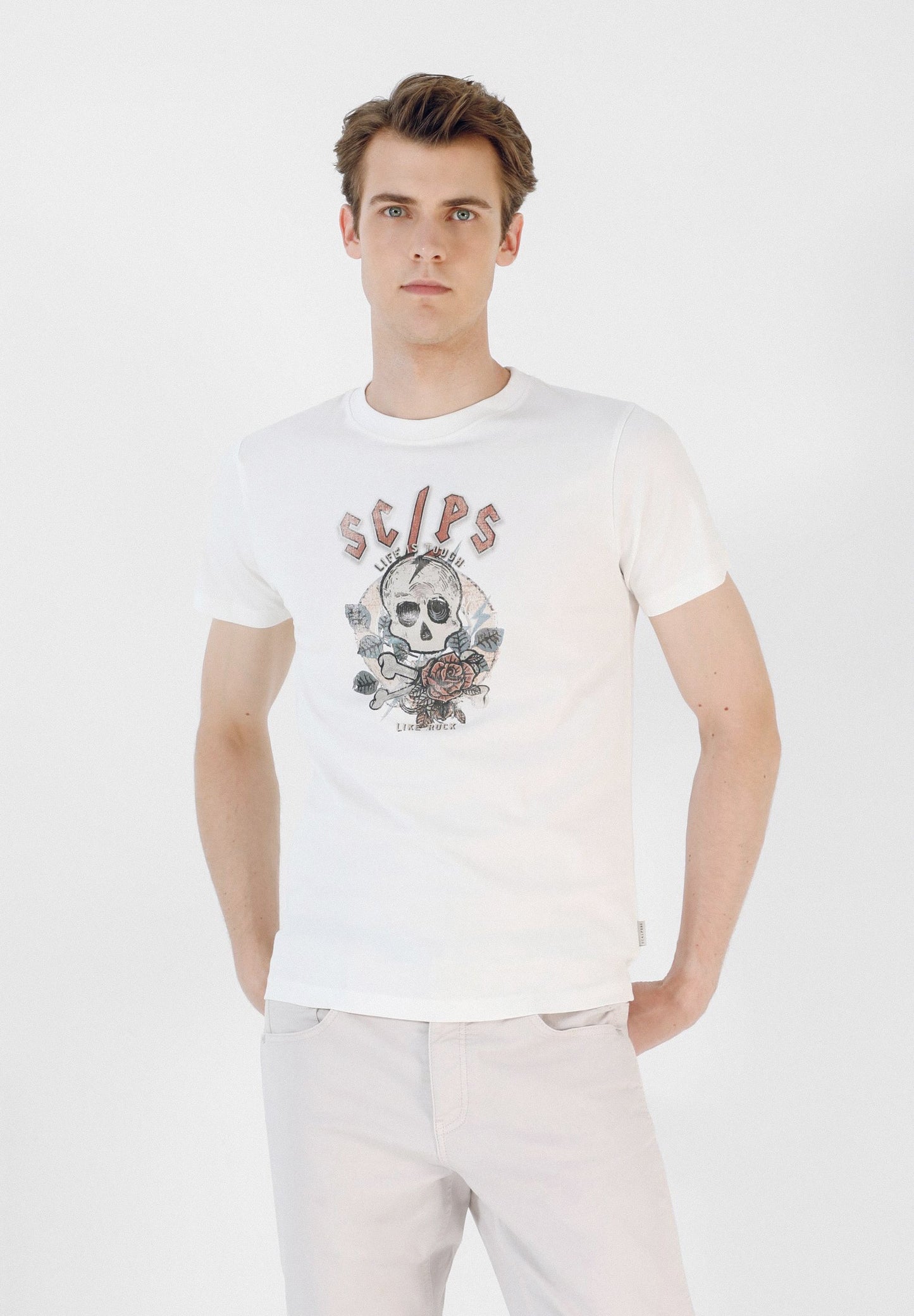 CAMISETA CALAVERA ROSAS