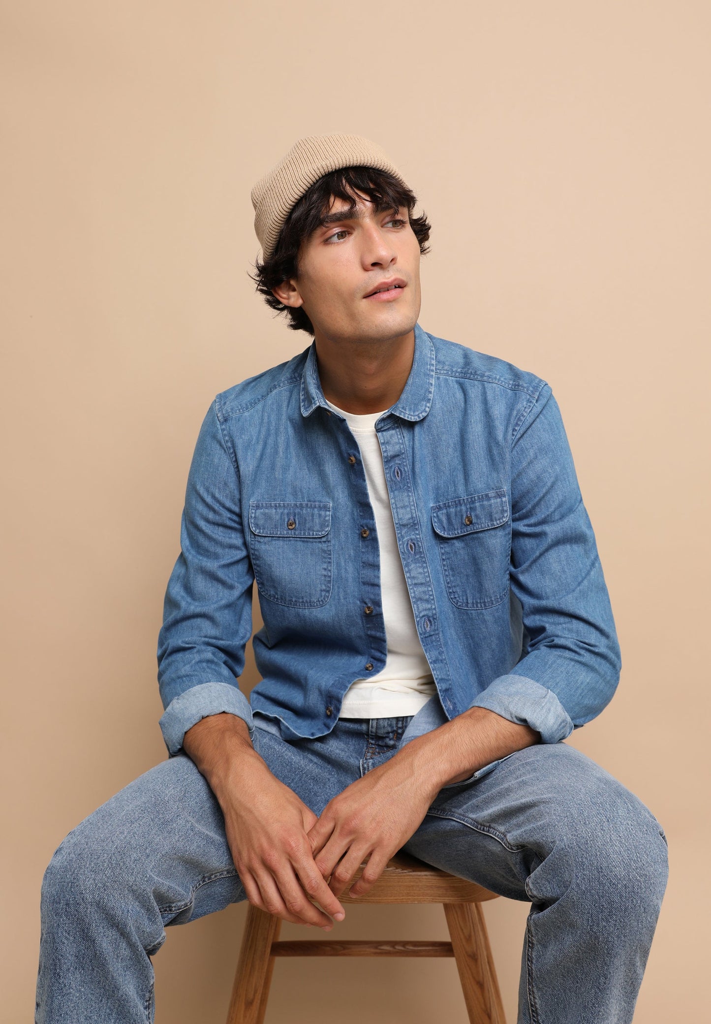 CAMISA DENIM CUELLO REDONDEADO