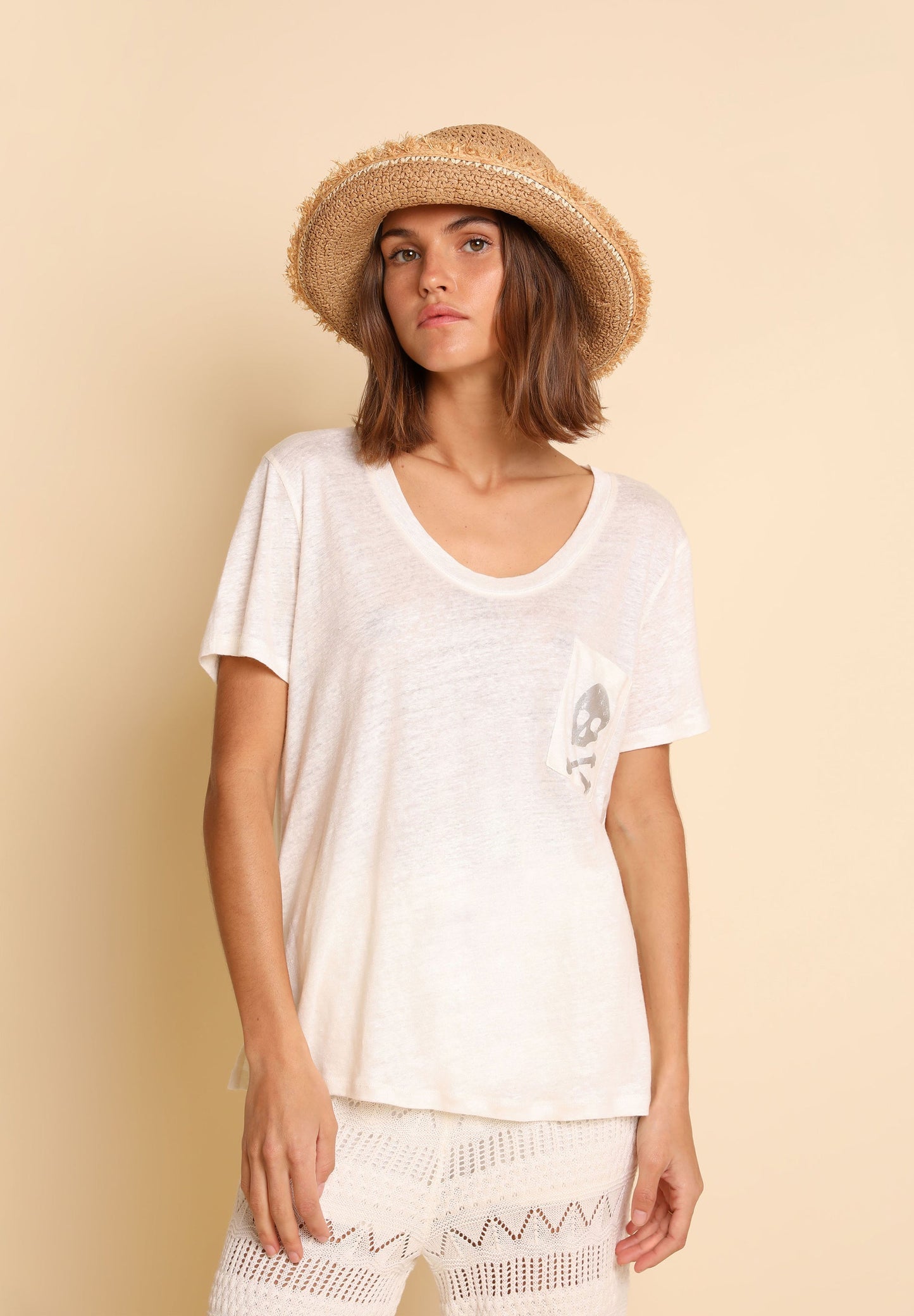CAMISETA LINO CALAVERA BOLSILLO