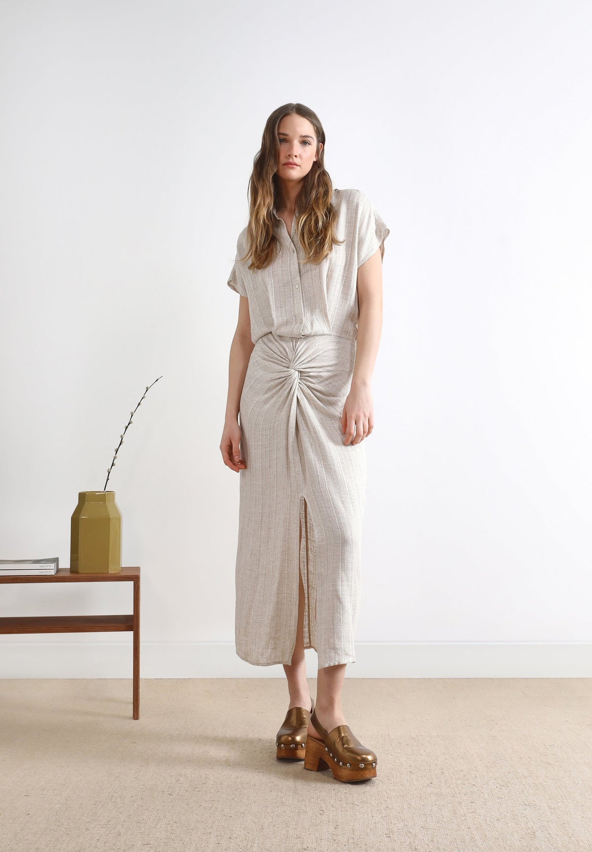 VESTIDO LINO DRAPEADO