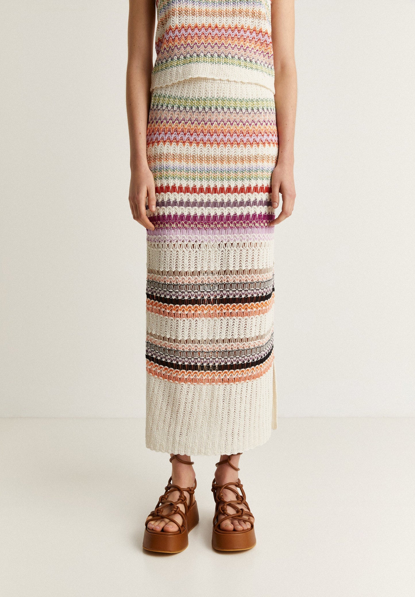 FALDA MIDI CROCHET RAYAS