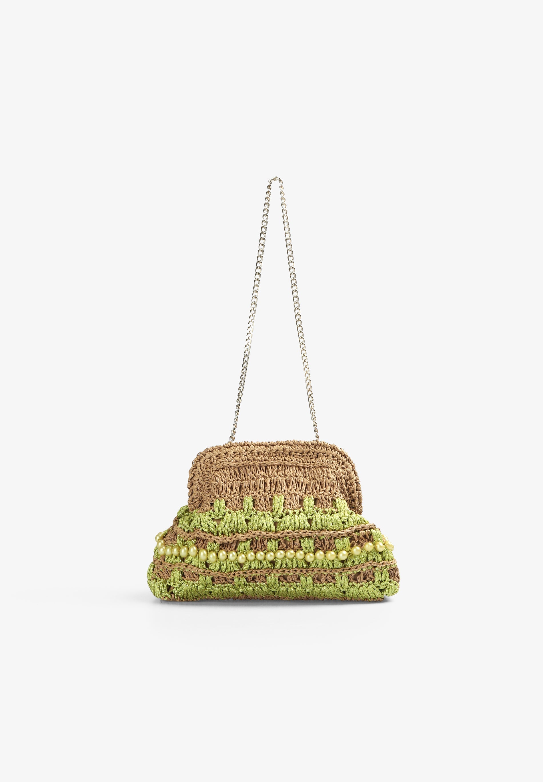 BOLSO CLUTCH RAFIA DETALLE ABALORIOS