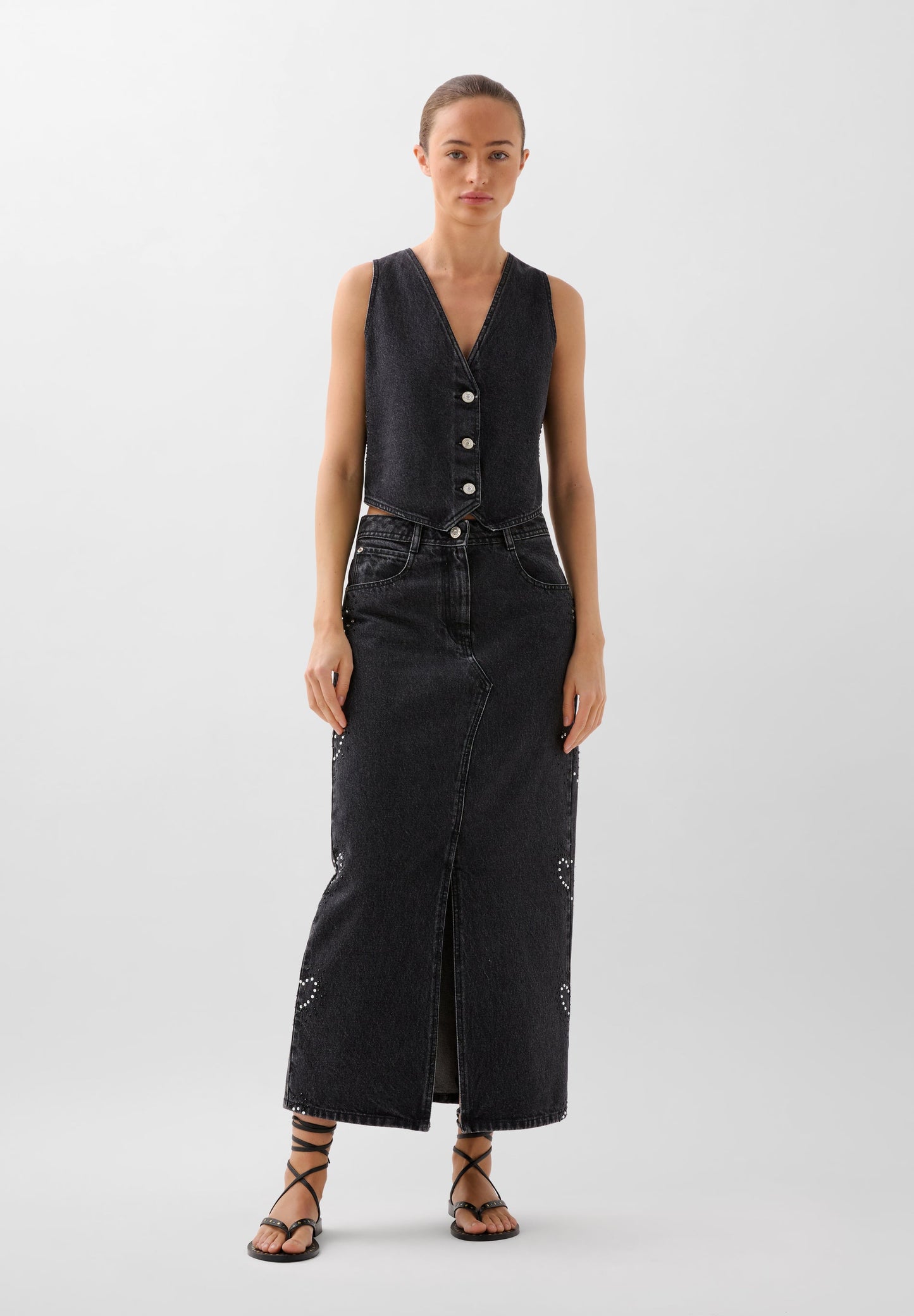FALDA ABERTURA BRILLO DENIM