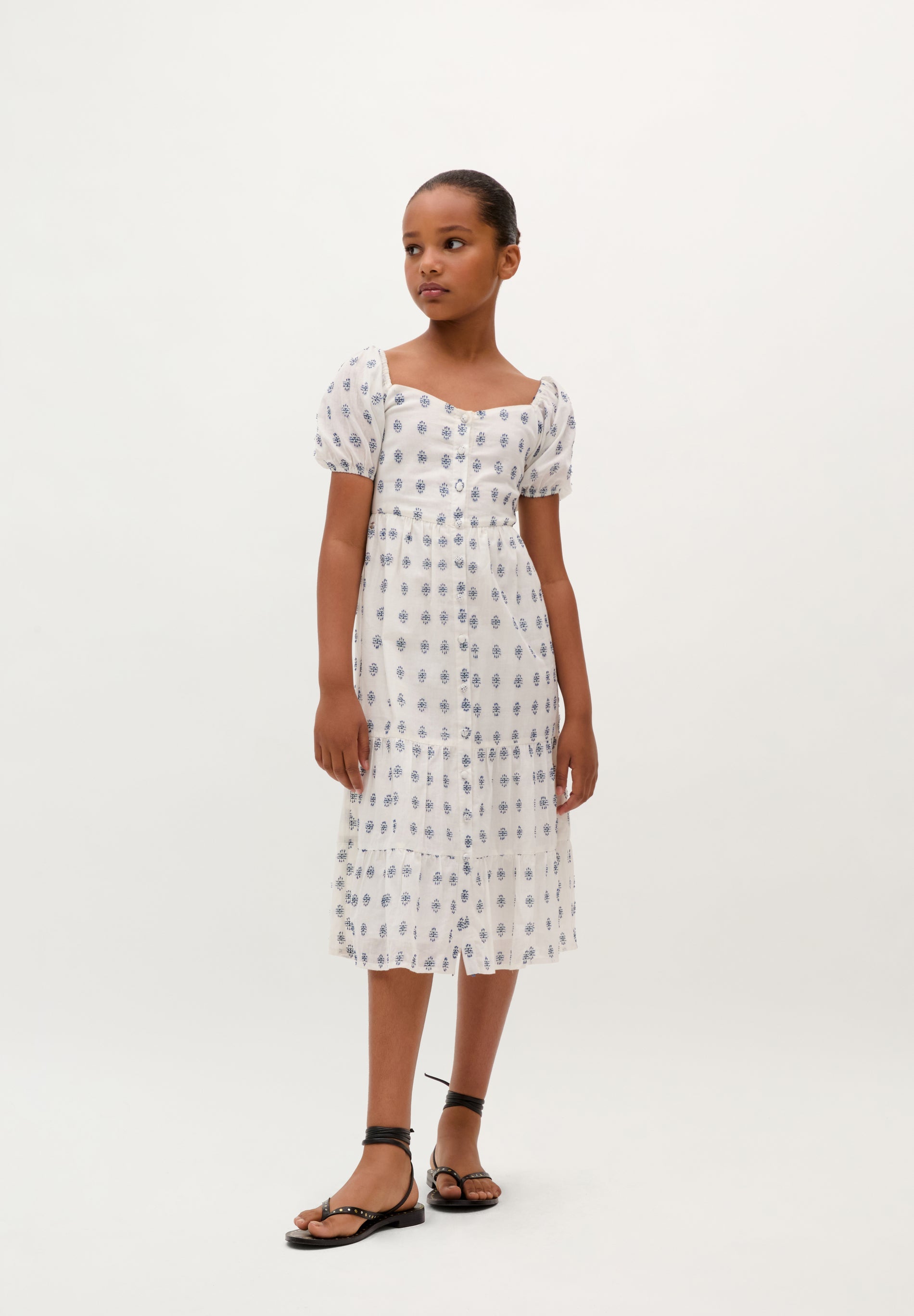 VESTIDO MIDI MANGAS ABULLONADAS