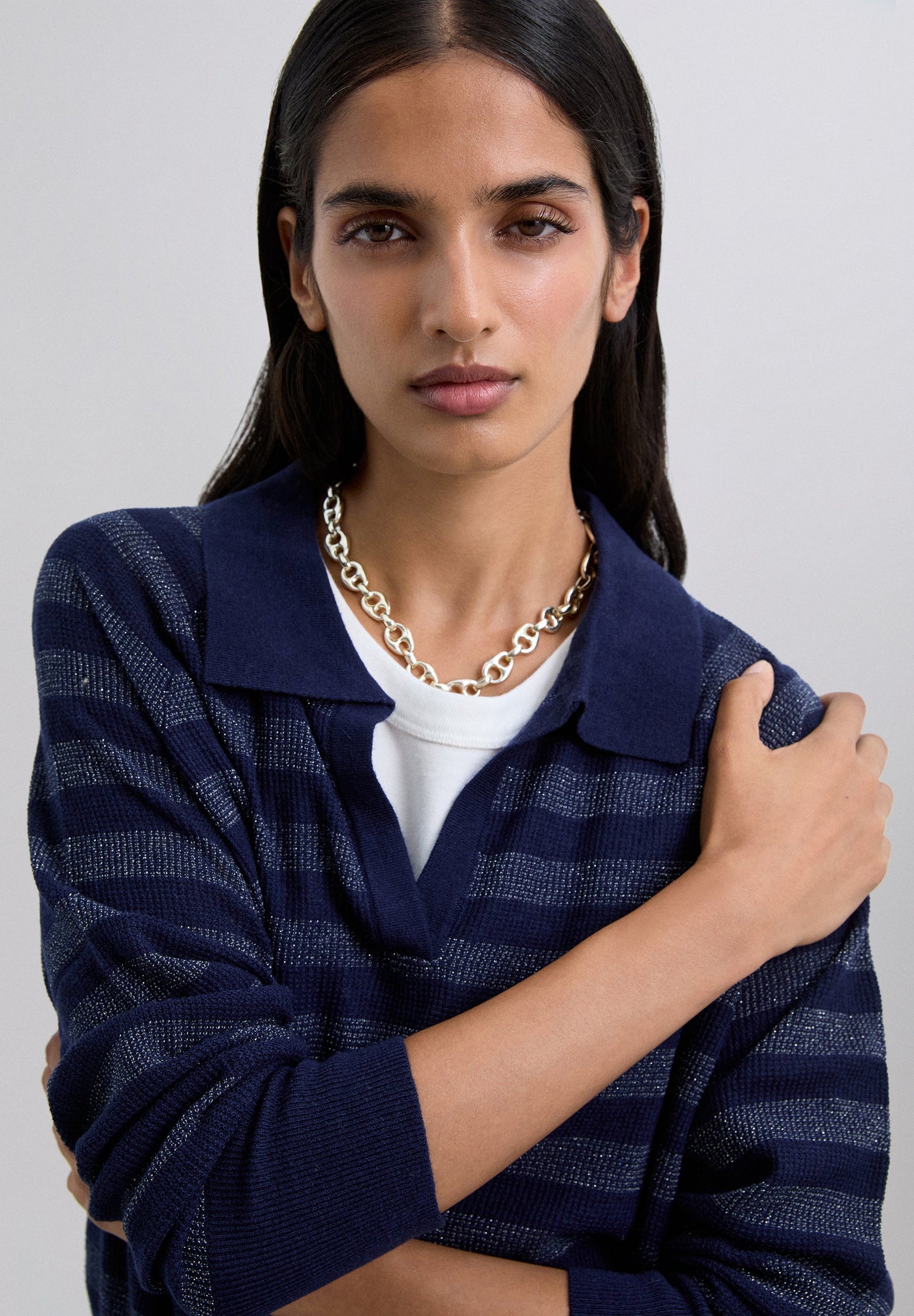 JERSEY POLO RAYAS METALIZADO