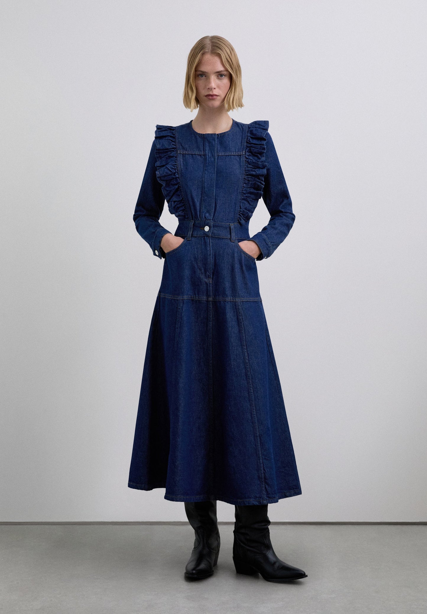 VESTIDO DENIM CON VOLANTE