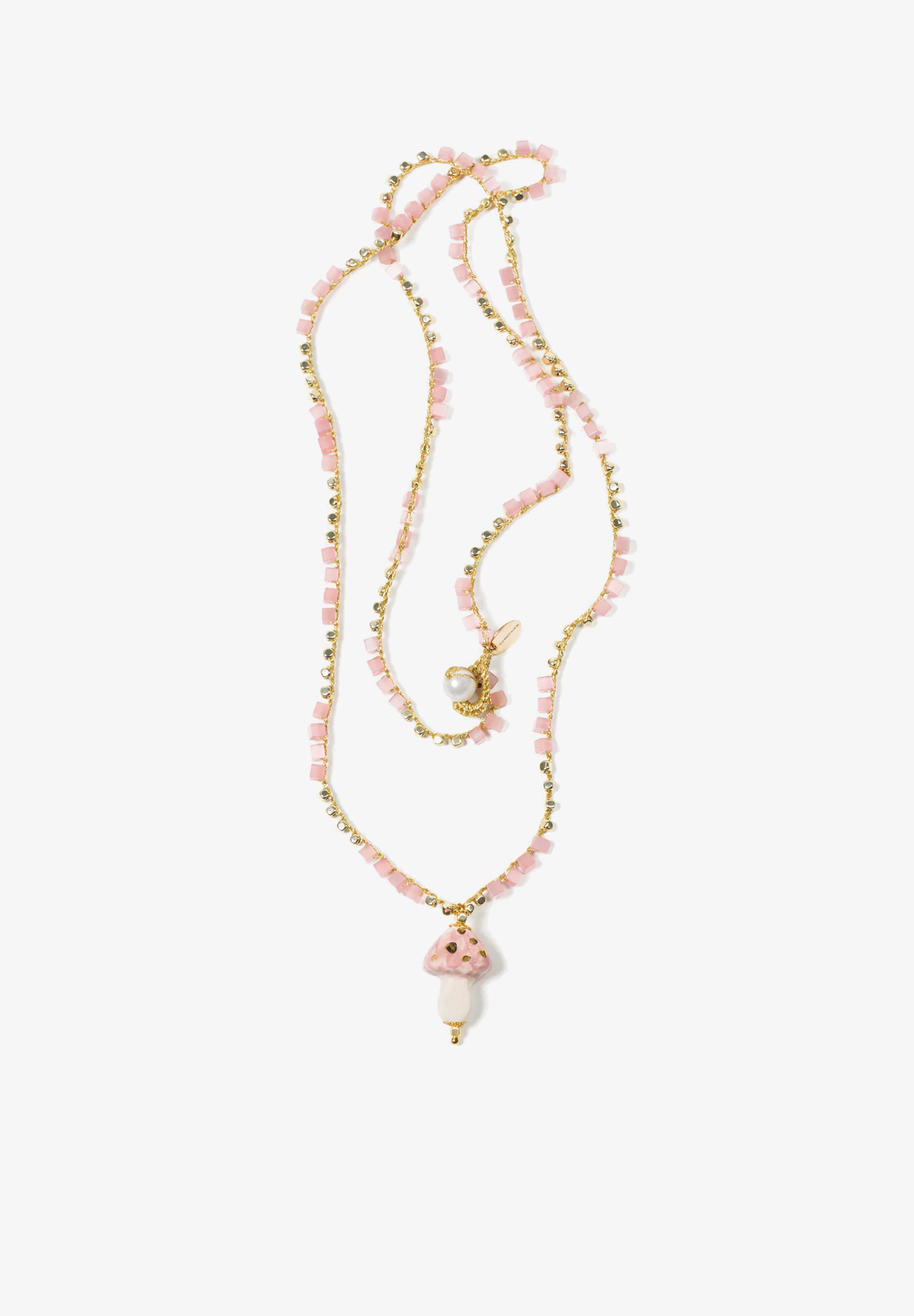 CASHFANA | COLLAR LARGO DE CERÁMICA FUNGHI ROSA