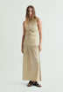 VESTIDO MIDI DRAPEADO CON DETALLE METÁLICO
