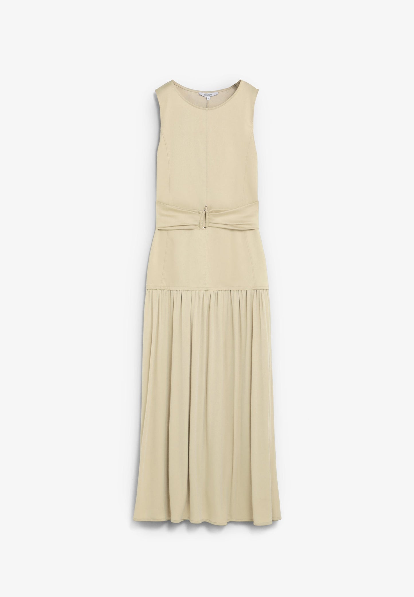 VESTIDO MIDI DRAPEADO CON DETALLE METÁLICO