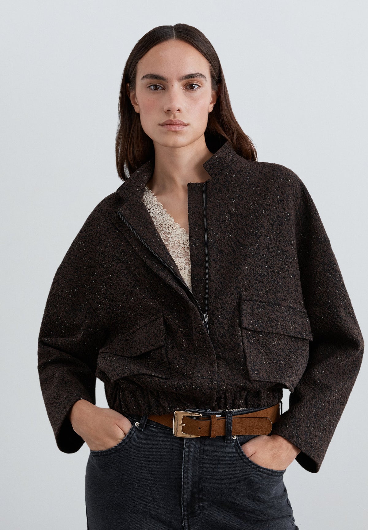 CHAQUETA BOMBER LÚREX
