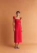 VESTIDO LINO MIDI DRAPEADO PECHO
