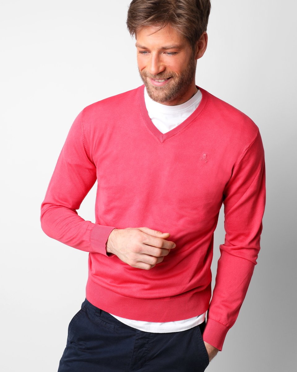 SKULL V-NECK CORAL